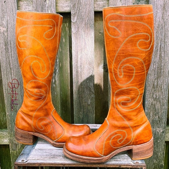 Sold FRYE True Vintage Campus Swirl Embroidery Zippered Tall Knee High Boots 7.5 - Picture 6 of 15